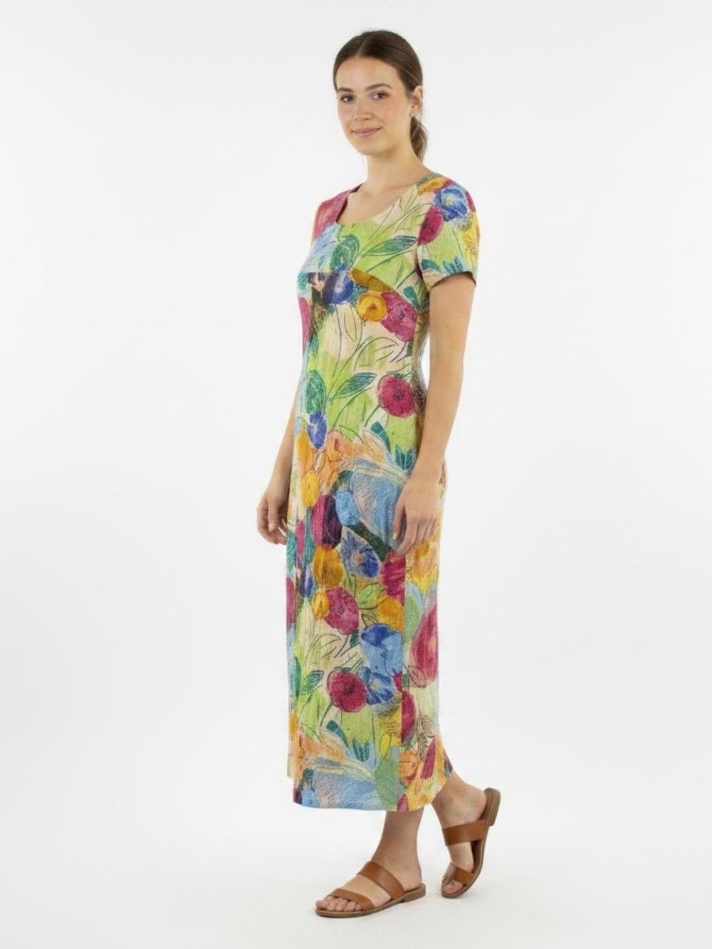 Jam’s World Sz S Bright Floral Short-Sleeve Maxi Dress | GUC